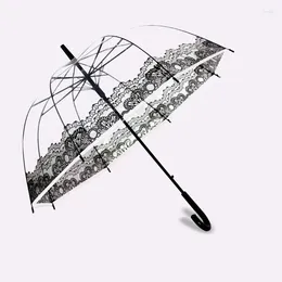 Umbrellas Transparent Little Beard Long Handle Umbrella Super Light Cartoon Lace Apollo 3D 8 Bone Semi-Automatic