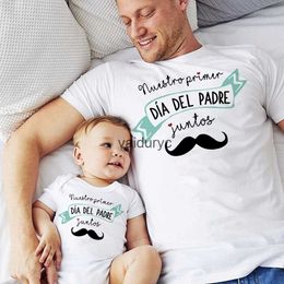 Family Matching Outfits Our First Father's Day Family Matng Outfits Daddy T-shirt Tops Baby Romper Dad Baby Holiday Shirt Fathers Day Look Clothes H240508