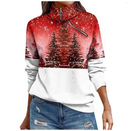 Women's T Shirts Women Autumn T-shirt Loose Pullover Sports Tops Ladies Quarter Zip Casual Turtleneck Long Sleeve Christmas Printed Top