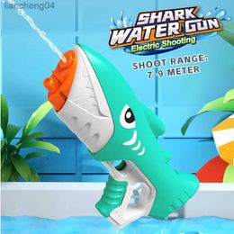 Sand Play Water Fun New Summer Children Toy Cartoon Shark Electric Continuous Water Gun Outdoor Beach Pool Swimming Fight Toy Gift for Boys Girls