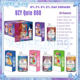 Retail UZY Qute 800 Puff Disposable E Cigarettes Mesh Coil 3ml Pod 500 mAh Battery Electronic Cigs Puffs 800 0% 2% 3% 5% 10 Flavours Fast Delivery High Quality