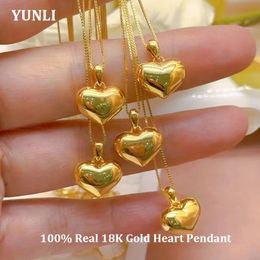 YUNLI Real 18K Gold Heart Pendant Necklace Luxury Heart Design Genuine Pure AU750 Chain for Women Fine Jewellery Birthday Gift 240116