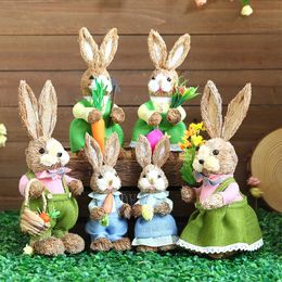 12pcs Cute Straw Rabbit Stand Bunny Carrot Egg Ornament Easter Party Home Garden Wedding Decor Po Props Child Birthday Gift 240116
