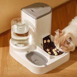 Automatic Cat Feeding and Water Device Dog Bowl Basin 2in1 Dispenser Pet Supplies 240116
