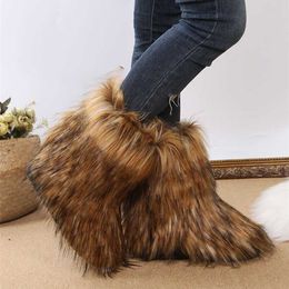 NEW Womens Winter Fluffy Faux Fox Fur Boots Woman Plush Warm Snow Luxury Footwear Girls Furry Bottes Fashion Shoe 230922