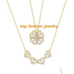 Magnet Pendant Necklace Two Wear Four-Leaf Clover 4 Love Heart S925 Sterling Sier Iced Out Cubic Zirconia For Women 1 Piece Drop Del Dh0Jb