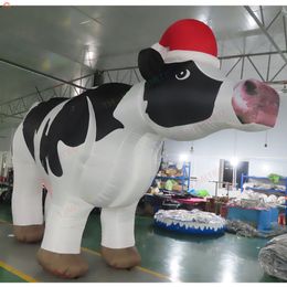 Outdoor Activities 3mH 6mL Red Hat Inflatable Milk Cow Model 3D inflatable animal cartoon For Sale