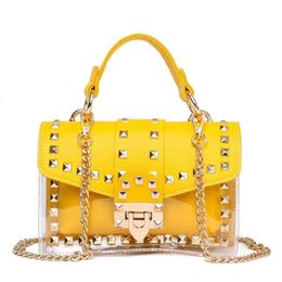 Chains Rivet Women Handbags Small White Black Pink Yellow Blue Pvc Hasp Handbags Summer Soft Shoulder Bags Cross Body 240116