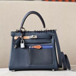 Designer shoulder bags 25cm 10A mirror quality blue full Handmade original swift leather luruxy handbag pocket multicolor special Customised style with box