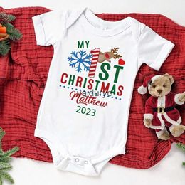 Rompers Custom Name Baby Christmas Bodysuits Newborn Clothes Personalised Boys Girls Short Sleeve Jumpsuit Xmas Party Infant Outfits H240508