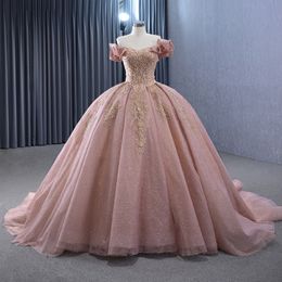 Pink Shiny Off Shoulder Ball Gown Quinceanera Dresses Tulle Lace Beaded Appliques Sweet 16 Dress Vestido De 15 Anos 2024 Party Dress