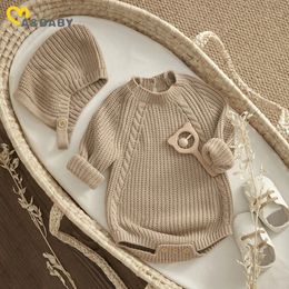 ma baby 018M born Infant Toddler Baby Girl Boy Rompers Warm Knit Jumpsuit Long Sleeve Soft Outfits Hats Clothing 240116