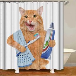 Shower Curtains 3D Cute Cat and Dog Shower Curtain Bathroom Accessories Waterproof Polyester with Hook Bathtub Bathroom Screen Customizable Size Q240116