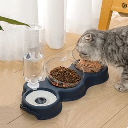 Pet Cat Automatic Feeder Plastic 3in1 Dog Food Bowl Double Bowls Water Reservoir Drinker Feeding Accessories 240116