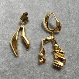 Dangle Earrings Asymmetric Geometric For Women Heavy 18k Gold Plated 925 Silver Ear Pin Retro Minimalist French Elegant