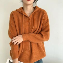 Women's Sweaters Solid Color Women Hooded Sweater Spring Autumn Lazy Style Long Sleeve Loose Knitted Tops Girls Casual All-Match Knitwear