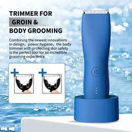 Blue Body Hair Trimmer Shaver for Men Ball Trimmer for Groin/Pubic with Charging DockCeramic Blade Body Groomer Electric Razor 240116