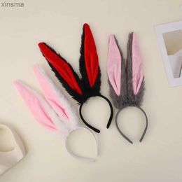 Headbands Girls Lolita Cosplay Headband Cute Fluffy Plush Long Rabbit Bunny Ears Hairband for Women Halloween Cartoon Anime Headpiece YQ240116