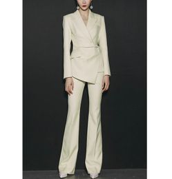 Design Women 2 Pieces Mutiple Fly Pants Set's Suit Dress 2023 Woman Lapel Set Tailored Elegant Trousers Pant 240115