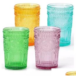 72 Pieces /Carton Vintage Drinking Glasses Romantic Water Embossed Glass Tumbler For Juice Beverages Beer Cocktail Drop Delivery Dhwxr