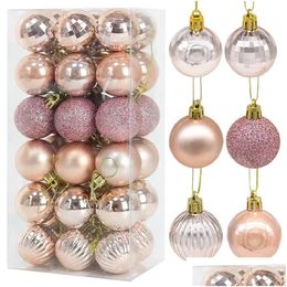 Christmas Decorations 36Pcs Rose Gold Plastic Balls Ornament 4Cm Hang Pendant Ball Indoor Year Xmas Tree Decor Home Decoration Drop Dhnus
