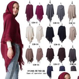 Shawls Knitted Hood Cloak Shawl Sweater Autumn Winter New Pattern Solid Color Womens Fashion Red Plover High Quality 27Jh M2 Drop Deli Dhuje
