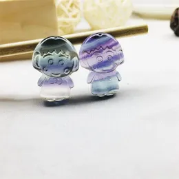 Decorative Figurines 5pcs Natural Stone Rainbow Fluorite Cartoon Pendant Home Decoration Crystal Reiki Healing Fashion Jewelry Gift