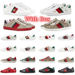 with box Walking Luxury Designer Shoes Mens Womens Italy Bee Ace Casual Shoe White Flats Leather Zapato Green Red Stripe Embroidered Couples Trainers Sneakers