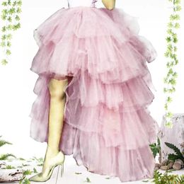 Skirts 2024 Pleated Asymmetrical Pink Mesh Fluffy Skirt Mopping The Floor Evening Party For Womens Cake Tutu Girl