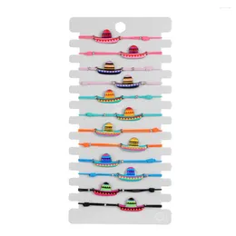 Link Bracelets 12Pcs/Lot Colourful Elastic Rope Bracelet Adjustable Hat Pattern Frinedship Hand-Woven Party Wrist Decoration