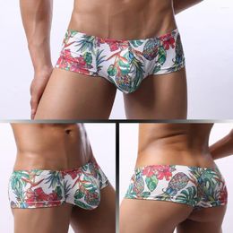 Underpants Men's Boxer Briefs Underwear Low Rise Sexy U Convex Mesh Shorts Breathable Printed Male Panties Big Pouch Jockstrap Boxers