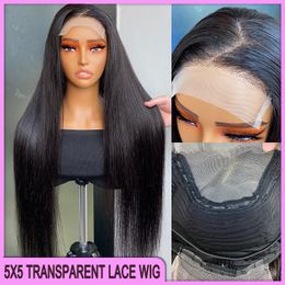 Grade 12A 10A Malaysian Peruvian Indian Brazilian Silky Straight 5x5 Transparent Lace Closure Wig 30 Inch 100% Raw Virgin Thick Human Hair