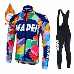 MapeiMens Cycling Team Jersey Winter Jacket Trousers Thermal Wool Clothing Road Bike 240116