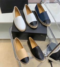 Designer Channel Shoes 100% Leather Loafers Fisherman Espadrilles Shoes Woman Luxury Cap Toe Genuine Leather Quilting Pure Hand Sewing Flats Dress Shoes Size 35-42