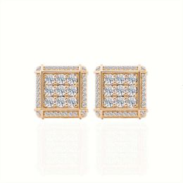 10K REAL Square Ice Cube Real Solid Gold Genuine Unisex Stud Men's Diamond Earrings