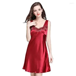 Women's Sleepwear Pyjamas Summer Ice Silk Suspender Nightdress Thin Lace Loose Slim Sexy Sleeveless Vest Ladies Home ClothesWomens