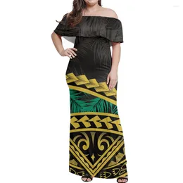 Party Dresses Polynesian Tribal 2024 Design Summer Women Sexy Gowns Large Size Ladies Casual Clothing Ethnic Style Frill Off Shoulder Dresse