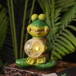 Lawn Lamps Meditating Pose Frog/Owl/Rabbit Cute Animal Figurine with Solar Powered Light Garden Sculptures for Yard Patio Lawn Ornaments YQ240116