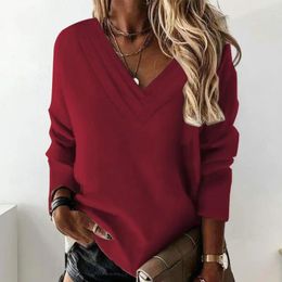 Women's Blouses Loose Fit Top Women V-neck Multi-layered V Neck Solid Colour Fall Winter Thick Warm Long Sleeve Soft Breathable