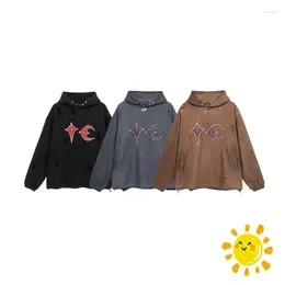 Men's Hoodies Washed Hole Vintage THUG CLUB Hoodie Men Women 1:1 Heavy Fabric Hooded Oversized Pullovers High Street