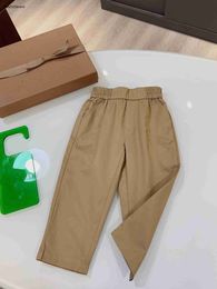 New baby pants Embroidered logo Elastic waist kids designer clothes Size 100-150 CM Solid khaki girl boy trousers Jan10