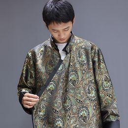 Tibet Trend Men's Summer Casual Collectible Coat Chinese Style Loose Fitting Tang Suit Long Sleeve Stand Collar Youth Jacket