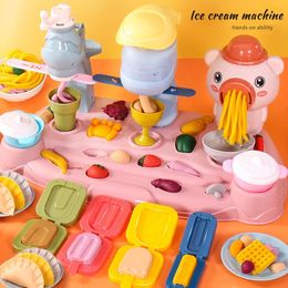 Pretend To Play Piggy Noodle Machine Family House Toy Set Colored Clay Plasticine Ice Cream Mold Children's Toys 240129