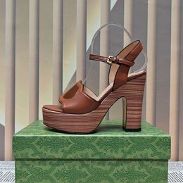 Дизайнерские модельные туфли, женские высокие сандалии, кожаные туфли на высоком деревянном каблуке 12 см с коробкой, 507