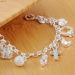 Chain 925 Sterling Silver Fashion 13pcs Pendant Chain Charm Bracelet for Women for Teen Girls Lady Gift Women Fine Jewellery