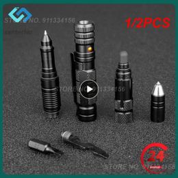 1/2PCS Multi Function Tactical Pen Emergency Flashlight Screwdriver Bottle Opener Window Breaker Outdoor Survival Self 240116