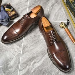 British Trend Men's Wedding Brand Genuine Leather Handmade Comfortable Dress Shoes for Male 2023 Autumn