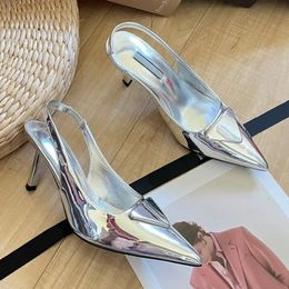 with box Classics Women shoes 7 CM heels Sandals fashion Beach Thick bottom Dress Shoe Alphabet lady Sandal Leather High heel