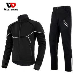 WEST BIKING Winter Mens Cycling Outfit Fleece Warm MTB Jacket Reflective Sportwear Jerseys Pant Suit Thermal Sport Gear 240116