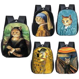 Bags Funny Mona Lisa Cat Backpack Cute Cat School Bags For Kids Orthopedic Backpack Schoolbag In Primary Kindergarten Mini Backpack